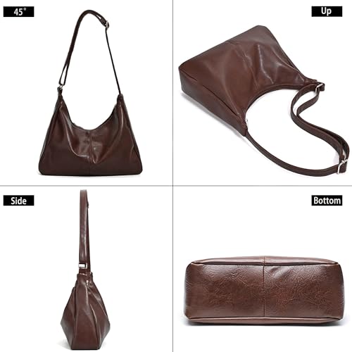 Image of Fozehlad Vegan Leather Hobo Bags for Women | Black Purse Brown Purse Waterproof Slouchy Shoulder Tote Bag for Work Daily