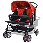 yorten Baby Zwillingswagen Klappbar mit Regenschutzhaube Zwillingskinderwagen aus Stahl und Oxfordgewebe 93 x 68 x 103 cm (L x B x H) Rot und Schwarz