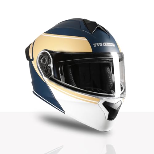 Image of TVS Racing SuperPose Smoked Dual Visor Flip Up Modular Helmet for Men and Women, ISI DOT Certified, ABS Shell, Quick Release Visor, Lightweight, Ventilated, Open Face to Full Face
