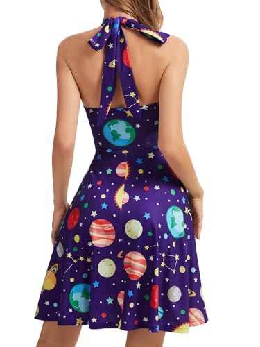 Image of Women's Festival Dress- Halter V Neck Sleeveless Ruffle Mini Dresses with Pocket