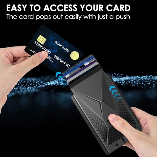 Men's Slim Card Holder: RFID Blocking, Pop-Up Style, Durable Aluminum Material, Holds 18+ Cards, with Money Clip, Minimalist Business Design2