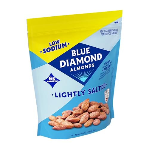 Image of Blue Diamond Almonds, Low Sodium Lightly Salted Snack Nuts, Plant-Based Protein and Fiber Salty Snacks, Great for Holidays, Parties, Events, Lunch, Pantry Staple, 25 Oz Resealable Bag (Pack of 1)