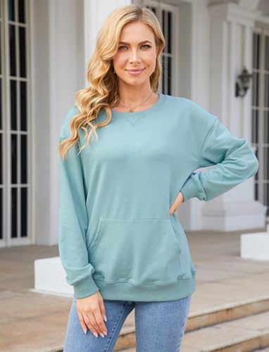 Image of Ovanviso Womens Long Sleeve Sweatshirt Casual Crewneck Cute Pullover Tops Lightweight Sweatshirt with Pocket