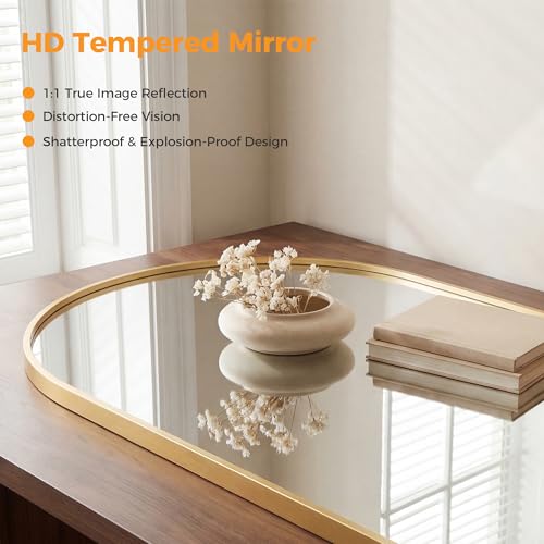 Image of NEWBULIG 26 inchx38 inch Wall Mirror, Bathroom Mirrors for Over Sink, Gold | Matte Metal Framed Vanity Mirror with Tempered Glass, Entryway, Living Room, Bedroom