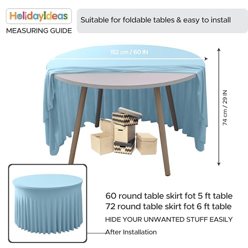 Image of 60 Inch Spandex Round Table Skirts ,Fitted Stretch Tablecloths for Round 5 ft Table, Wrinkle-Free Ruffle Design Tablecloths for Baby Shower, Banquets,Trade Shows, Parties, Events, Baby Blue,6 Pcs
