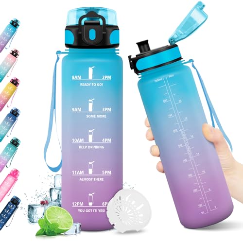 KollyKolla Botella de Agua 1L, Gimnasio Cantimplora Deporte, Cantimplora Infantil, Prueba de Fugas, sin BPA, Reutilizable, Garrafa Agua para Adulto, Niños, Colegio, Camping, Oficina, Bicicleta