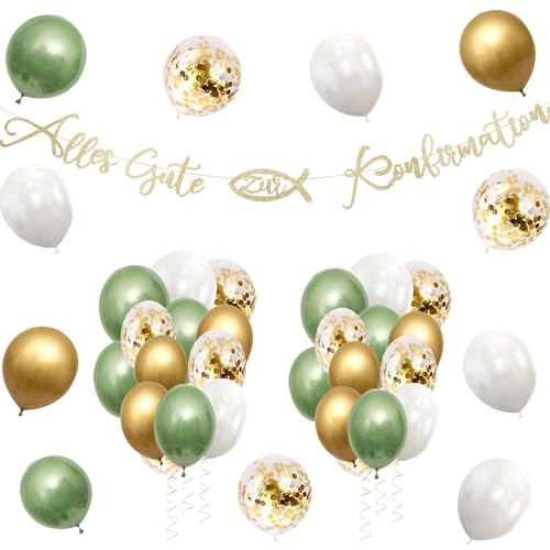 Alles Gute zur Konfirmation Girlande Konfirmation Deko Junge Mädchen Konfirmation Luftballons Girlande Baby Party Dekoration Grüne Gold Baby Shower Deko Tischdeko Konfirmation