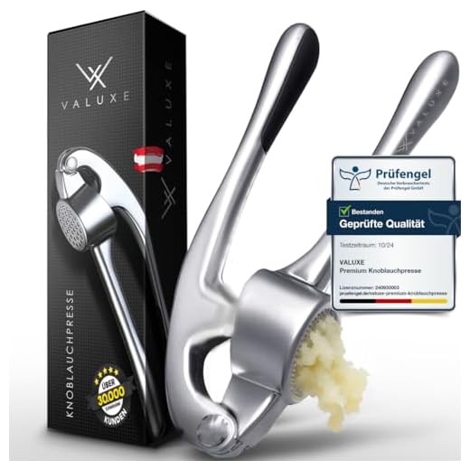 VALUXE® Knoflookpers, vaatwasserbestendig met krachtige hefboomwerking, praktische knoflookpers, professionele garlic pers crusher, handpers hoogwaardig en robuust