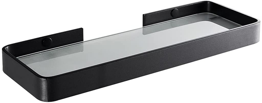 ELUKHT Bathroom Glass Shelf Black Shower Shelf Space Aluminum Glass Shelves Wall Mounted Shower Caddy Storage Organizer Bathroom