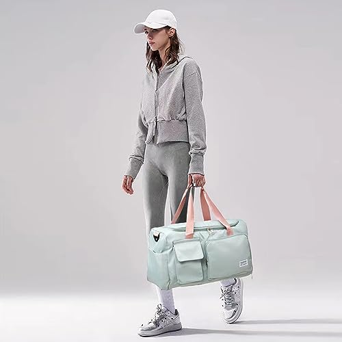 Image of BEULPTN Small Gym Bag for Women, Travel Duffel Bag Carry On Weekender Bag with Shoe Compartment, 05#Green, Gym Bag & Toiletry Bag