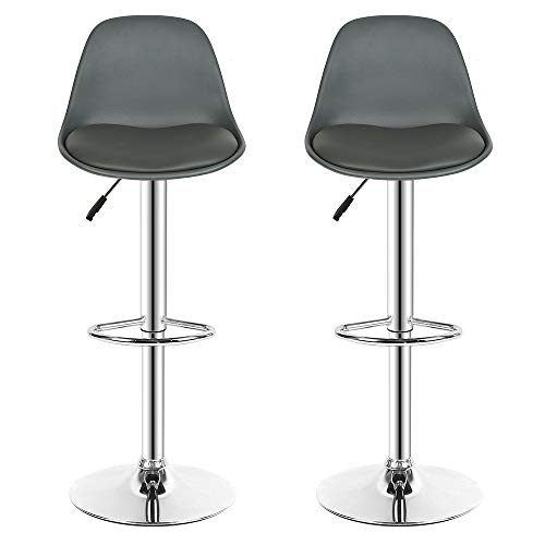 Tabourets de Bar Lot de 2 pivotant- Lot de 2 chaises de Bar réglable,Réglable en Hauteur et Rotative à 360°，Robuste et Ultra Silencieux--Gris-2pc