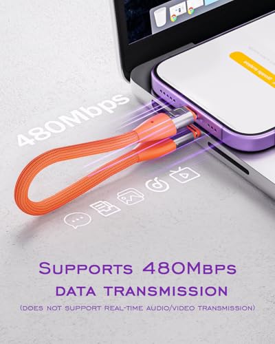 Image of USB C Short Charging Data Cable Lanyard Anti-Drop Wrist Strap Keychain PD 240W 5A Fast Charging Phone Wrist Strap (30cm) Type C Charging Cord Braided 480mbps Data Transfer