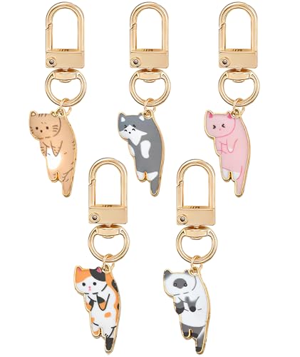 Image of 5Pcs Cat Keychain, Cute Cartoon Cat Phone Charms Set, Alloy Bag Charms for Phone Case and Purse, Aesthetic Mobile Accessories for Women and Girls, Gift for Cat Lovers and Couples