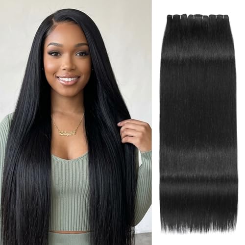 Synthetic Straight Hair 3 Bundles 36 Inch 375g Natural Black,K-ThermSilk-Fiber