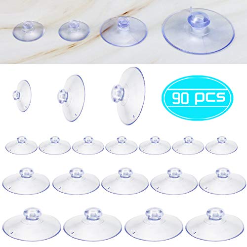 Weoxpr 90 Pieces Clear Plastic Suction Cup Without Hooks, 3 Size Sucker Pads