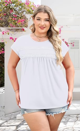 WIHOLL Womens Summer Tops Trendy 2026 Lace Crochet Cap Short Sleeve Shirts Crew Neck T Shirts Casual Loose Blouses - Image 5