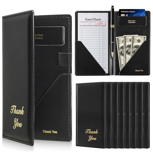 MYFULLY Check Presenters for Restaurants 9\" x 5\", 8 Pack Guest Check Card Holders Premium Leather Bill Server Books for Waiters and Waitresses, Ideal for Restaurants, Cafes, Bars (8)