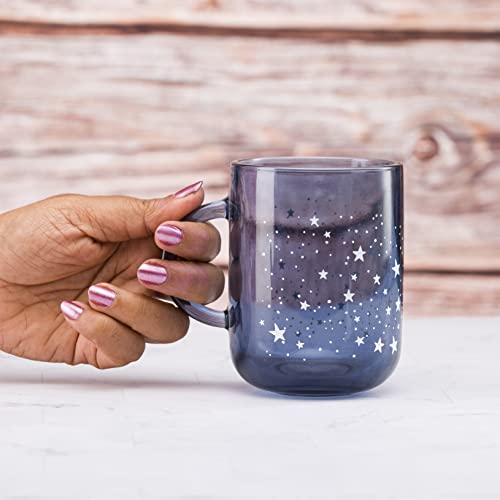 Image of Pasabahce Night Sky Mug from House of Pasabahce The Original Pasabahce from Turkey, Blue Printed Transparent Night Sky Mugs, 330 ml in Set of 4 Pcs, Perfect fit for Milk /Tea /Coffee.