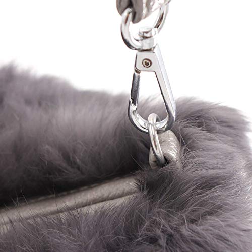 surell - Luxurious Rabbit Fur Handmuff Bag - Pleather Fluffy Muff Bag w Long Strap4