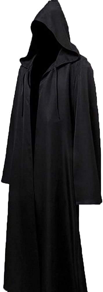 Joyshop Mens Halloween Witch Cosplay Robe Costume Adult Hooded Cloak Cape,Black,4XLarge