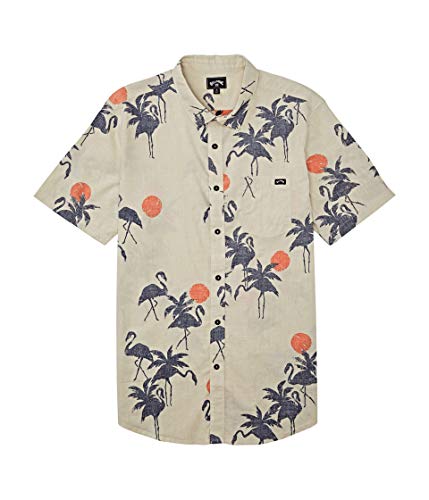 Billabong Men's Sundays Woven Floral and Small Scale Printed Pattern Short Sleeve Shirt, Stone, M