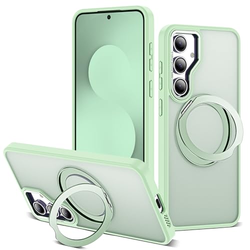 Image of for Samsung Galaxy S25 FE Case with 360 Rotatable Magnetic Ring Stand Compatible with Mag-Safe Military Protection Shockproof Matte Translucent Phone Cases for S25 FE,Green
