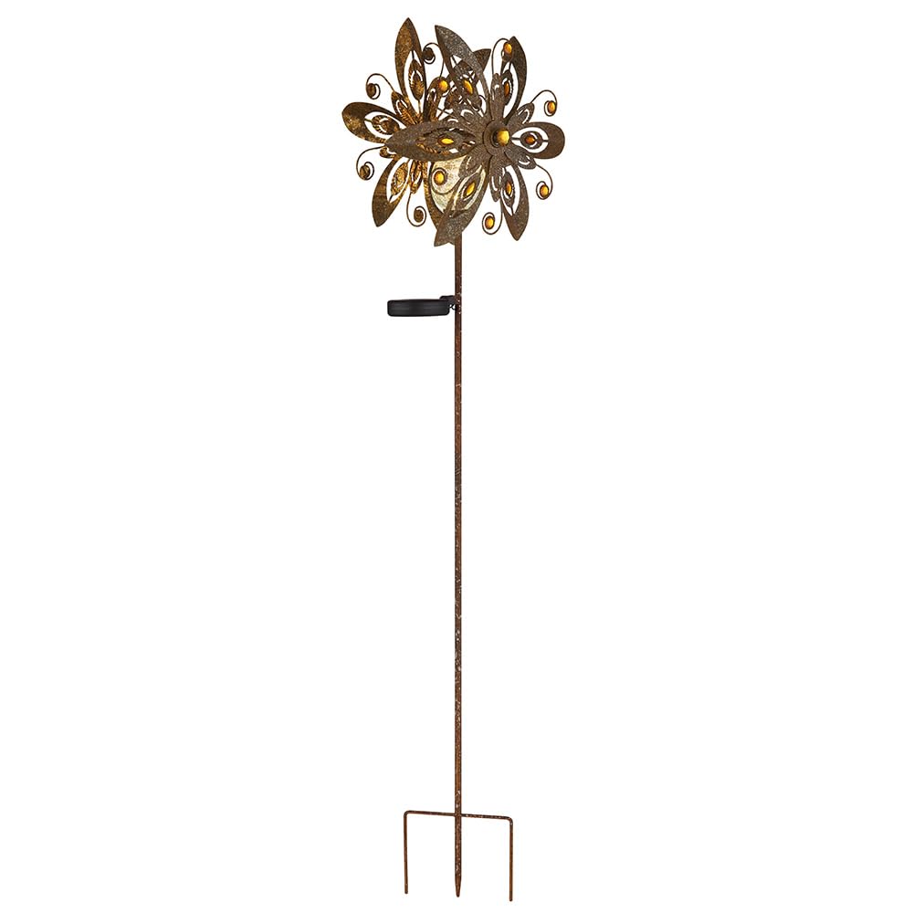 Solarleuchte Windrad Solarlampe Erdspieß Gartendeko Solar Gartenstecker rost, Metall, LED warmweiß, LxBxH 32x17,5x124 cm, 2er Set