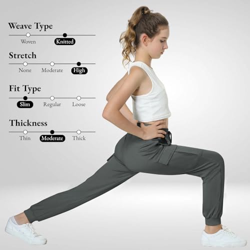 Image of EXARUS Girls Hiking Cargo Pants Joggers Teen Quick Dry Lightweight Slim Fit | Tween Youth Camping Pants Kids Hip Hop Dance Athletic Tapered Lightweight Track Safari Drawstring Woven /Knit 6-14Y