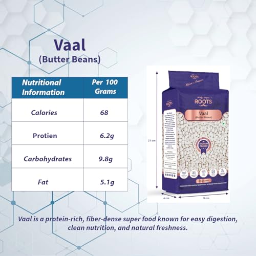 Image of Roots Vaal Butter Beans 500 Gram | Premium Surti Vaal | Protein & Fiber Rich Pulses | Hygienically Packed | Vacuum Packed | Preservative Free | Fresh & Natural Indian Lentils | Wholesome Plant-Based Protein
