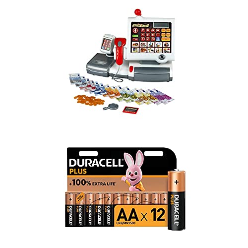 Theo Klein Kasse I Mit Folientastatur, Rechnerfunktion, Bezahlterminal samt Scanner und Waage mit Licht- und Soundfunktion + Spielgeld und Duracell Plus AA Alkaline-Batterien, 12er Pack Theo Klein Kasse I Mit Folientastatur, Rechnerfunktion, Bezahlterminal samt Scanner und Waage mit Licht- und Soundfunktion + Spielgeld und Duracell Plus AA Alkaline-Batterien, 12er Pack