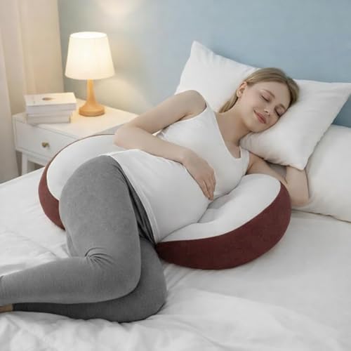 Image of Luxury Comfort Pregnancy Pillow for Women - Pregnant Pillow & Maternity Pillow for Pregnancy Sleeping with Belly Support (White & Maroon Set of 2)