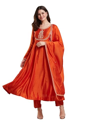 MOKOSH Women’s Silk Embroidery Anakrali Kurta Pant with Dupatta |...