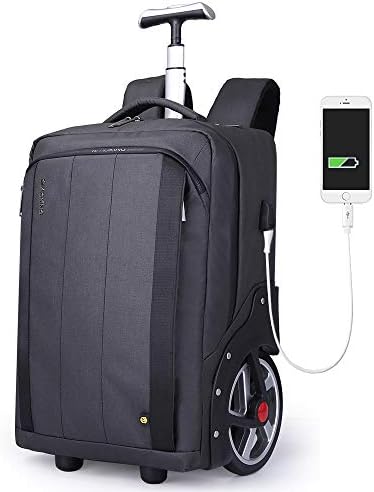 Aoking Large Capacity Waterproof 18" Laptop Trolley Backpack with USB Charing Port Fashion Rolling Luggage for Business Office Travel College