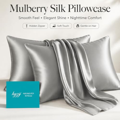 Silk Pillow Cases 2 Pack Standard Size with Zipper,Gray - image 3