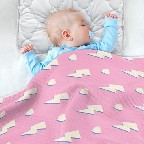 Image of Hearts Lightning Bolt Pink Baby Swaddle Blanket for Boys and Girls, Muslin Baby Receiving Swaddle Blanket, Soft Cotton Nursery Swaddling Blankets for Newborn Toddler Infant