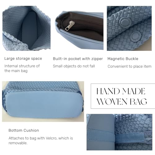 Image of Vegan Leather Hand Woven Tote Handbag Shoulder Bag and Woven Purses Large Shopper Bag for Women