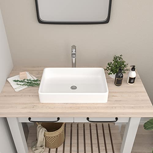 Rectangle Above Counter Vessel Sink - Mocoloo 24"X16" Square Countertop Installation Bathroom Sink White Porcelain Ceramic Lavatory Vanity Sink Basin Without Overflow. #TOP4