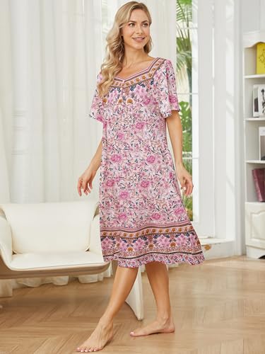 Image of House Dresses for Women with Pockets Mumu Dresses Short Sleeve Moo Moos for Women Nightgown Duster Lounge Dress S-3XL