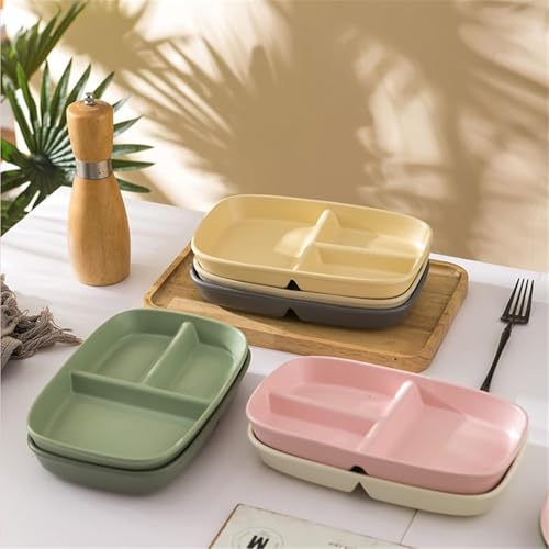 Image of Unbreakable Wheat Straw Plates with 3 Compartments for Kids, Toddlers, Meat & Appetizers, Snacks, Cake, Side Dishes, Pasta, Noodles Dishwasher & Microwave Safe Tray (Pink, Pack of 2)