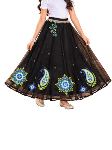 Image of KiddoPanti Girls Organza Ethnic Skirt | Flared Maxi Skirt with Sateen Lining | Half Elastic Waist | Ethnic Bottom | Age 1-14 Years