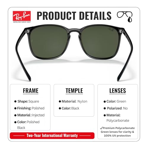 Image of Ray-Ban RB4387 Square Shaped Sunglasses for Men & Women with Official RAYBAN Eyewear Kit