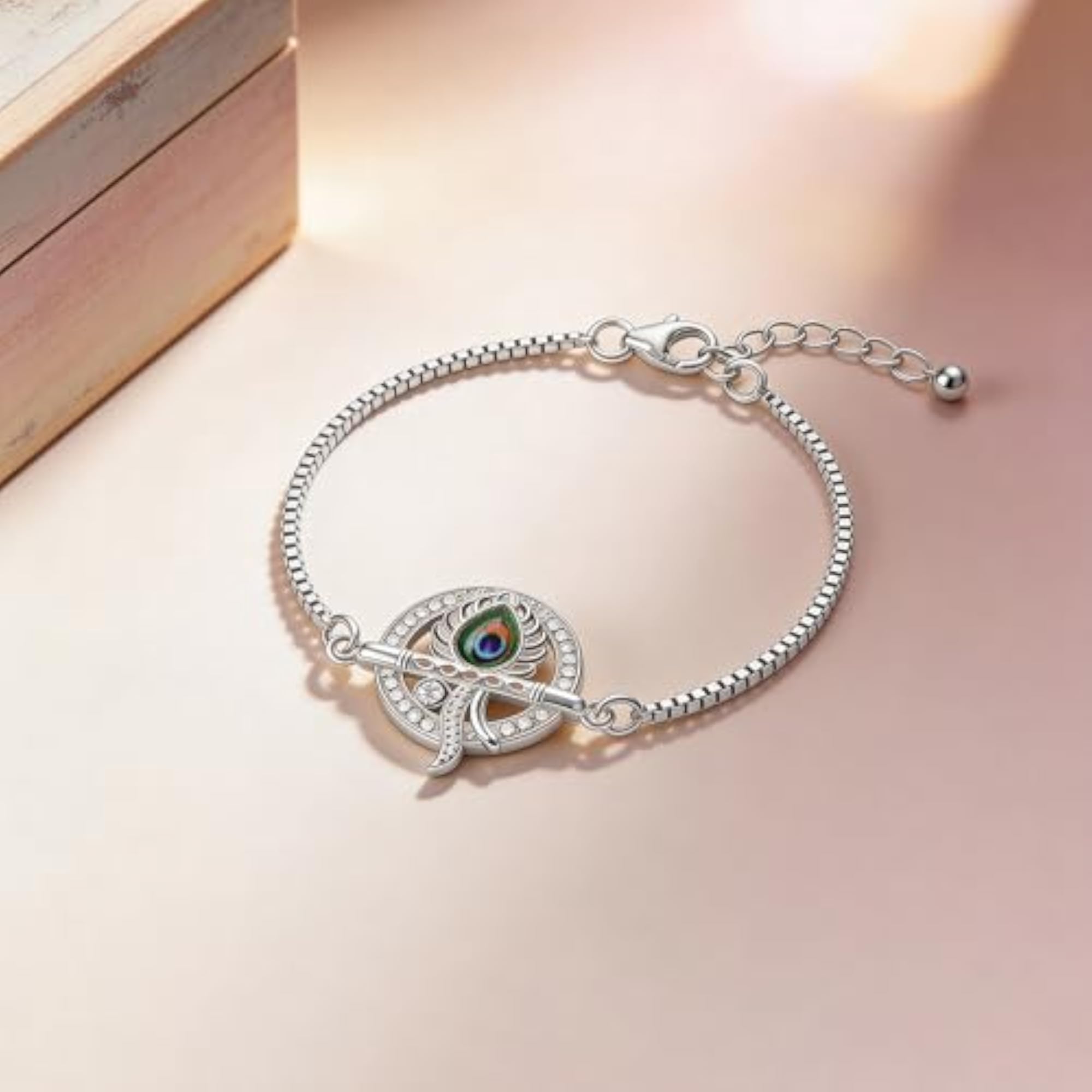 Unisex 925 Silver Krishna Flute Halo Bracelet