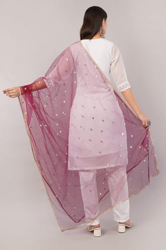 Image of Net Butti Dupatta for Women | Golden Lace Border Chunni | Butti Work Odhani | Wedding & Bridal Styling | Lightweight Drape | Kurti & Salwar Suit