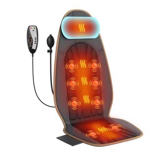 SLOTHMORE Back Massager for Chair, Heated Seat Cushion Massager with Neck Traction, Vibration Massage Pad for Full Body Massage for Office Chair, Home Use