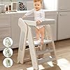 Toddler Tower Kitchen Stool HelperFoldableAdjustable Height Kids StandingTower Stool WCPC Certificationfor Kitchen Counter Bathroom Sink Cooking Child Ladder for Toddlers WSafty RailKhaki Grey
