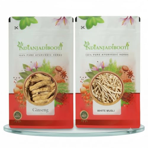 Image of IndianJadiBooti Elite Performance Bundle: Safed Musli Root & Ginseng Root - For Peak Physical Energy, Hormonal Support & Systemic Rejuvenation - [Insert Total Weight]