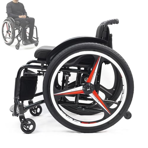 Silla de ruedas deportiva plegable for adultos, silla de ruedas portátil todo terreno, sillas de ruedas ligeras de transporte manual, pesa solo 29 libras(Black B,40cm/15.7in)