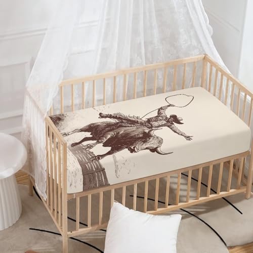 Image of Western Cow Baby Crib Sheets for Boys Cowboy Cribs Sheet Nursery Bedding Set Fitted Breathable Crib Mattress Cover Nursery Decor Toddler Gifts, 25x52 inch, Machine Washable