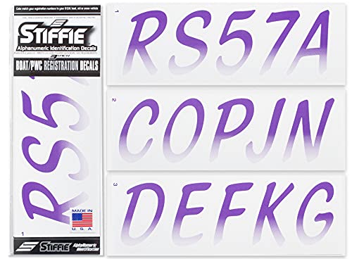 Image of STIFFIE Whipline Purple /White 3 inch Boat & PWC Registration Decals • Numbers Letters Stickers