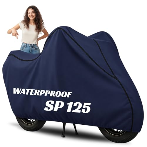 Image of 100% Waterproof H0nda sp 125 Bike Cover | Polyester Body Cover for Rain & Sun | UV Protection, Dustproof, Scratch Resistant, Windproof, Heat Resistant, Vehicle Specific Fit (Blue)